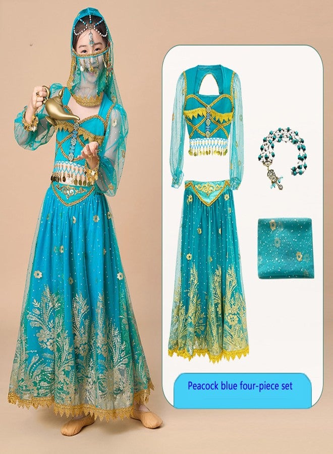 ORIDOOR زي ياسمين الداخلي من أوريدور، زي رقص شرقي، زي علاء الدين، زي أميرة الهالوين، للبنات، رقم المنتج -130 C- أزرق طاووسي - Image 3